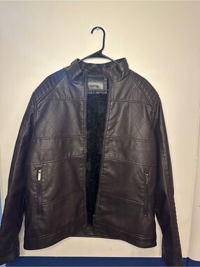 Men's Dark Brown Faux Leather Quilted Bomber Jacket